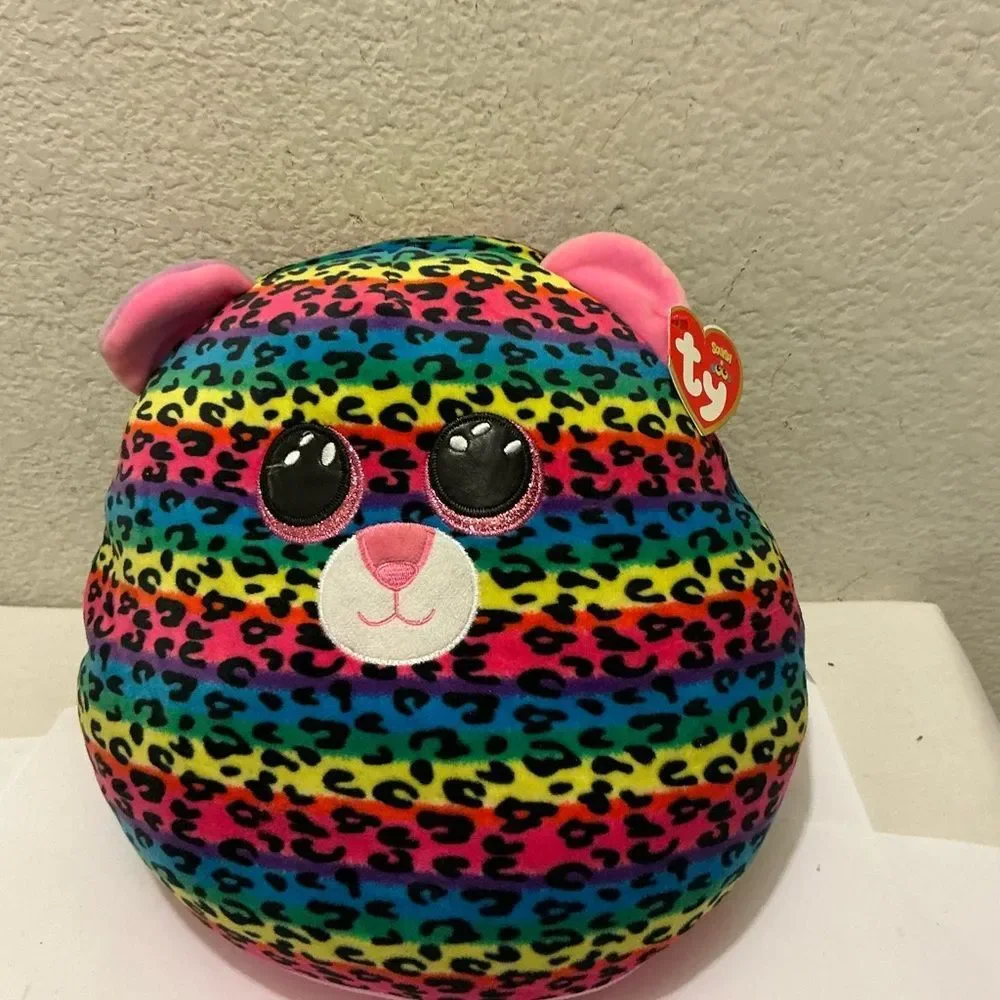 Ty Multicolor Dotty Leopard Print Plush with Pink Ears 14”